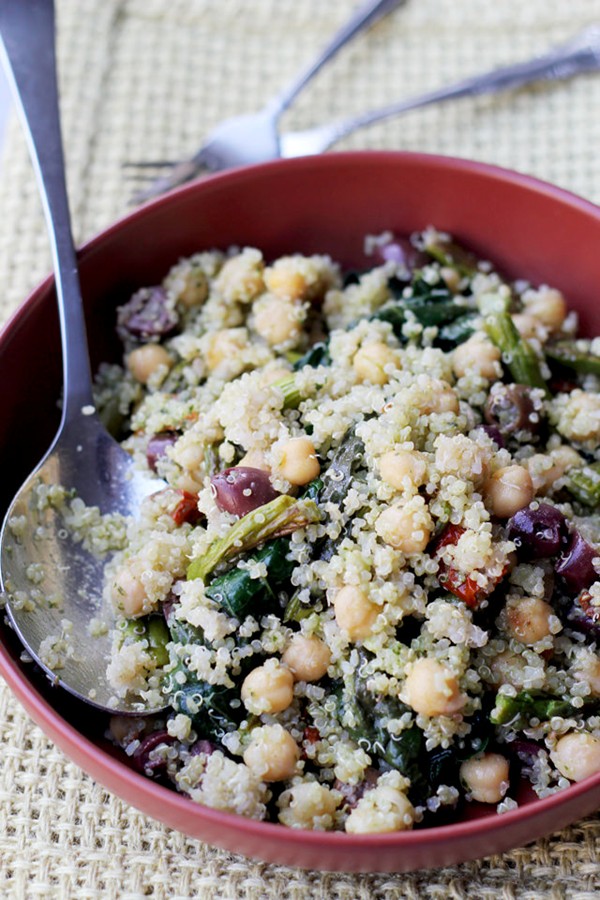 Spring vegetable quinoa salad with lemon basil dressing