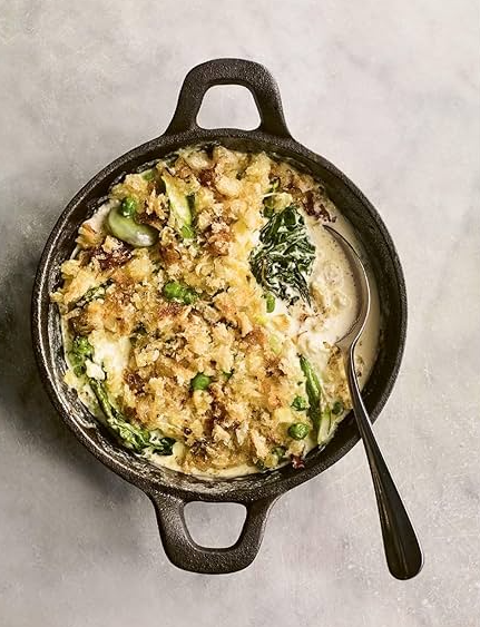 Spring vegetable, ricotta, herby leek & chard gratin