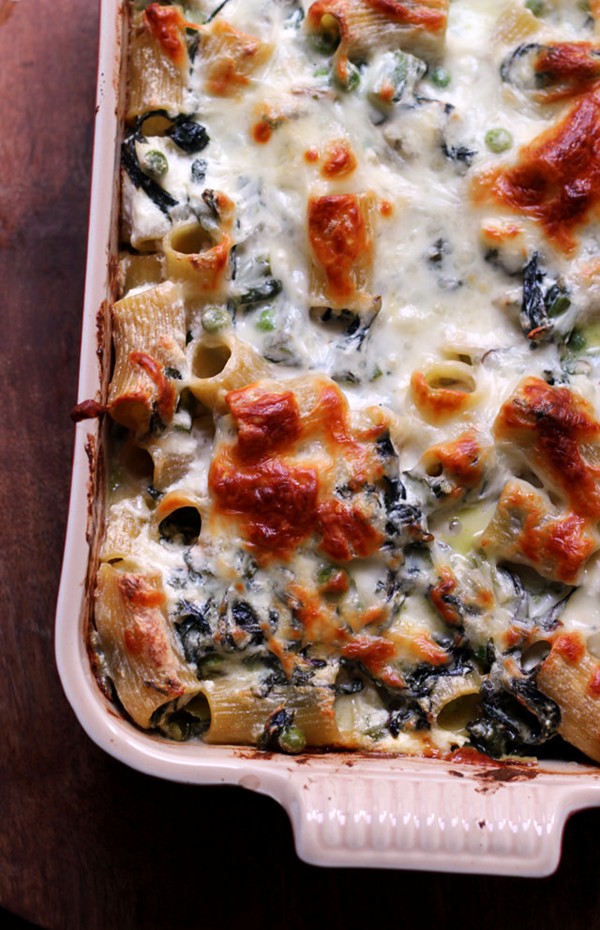 Spring vegetable rigatoni bake