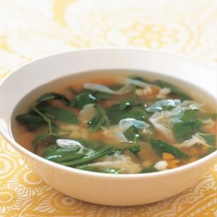 Spring vegetable soup with Parmesan and pasta stars