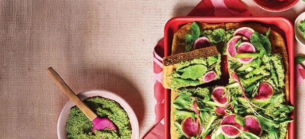 Spring vegetable-topped focaccia