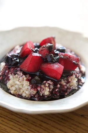 Sprouted buckwheat and chia porridge with blueberry and apple compote