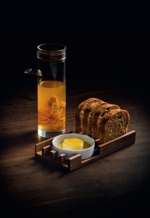 Sprouted grain bread, ginseng honey, butter