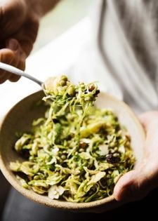 Sprouted lentils w/shaved Brussels, Parmesan + hazelnut rig