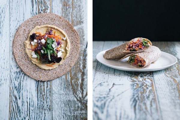 Sprouted wraps with lemony hummus