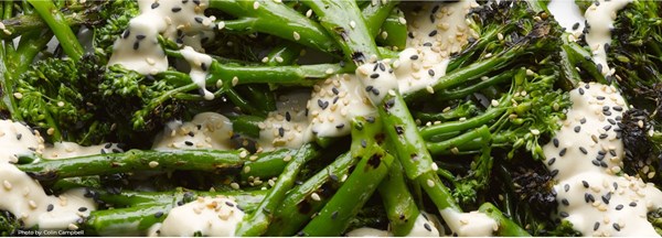 Sprouting broccoli with sweet tahini