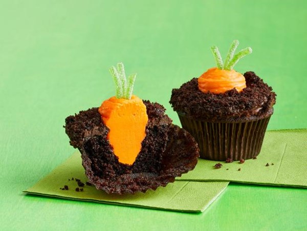 Sprouting carrot chocolate cupcakes