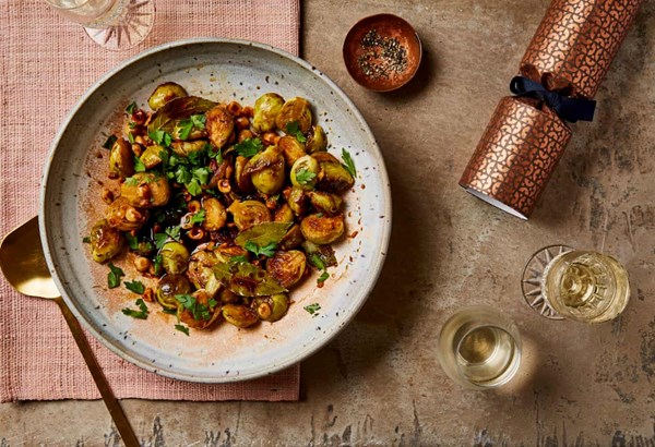 Sprouts with bay, soy, hazelnuts and sherry vinegar
