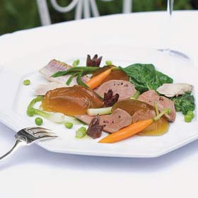 Squab gelée with "oysters" & young vegetables