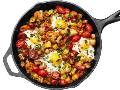 Squash and bacon hash with eggs