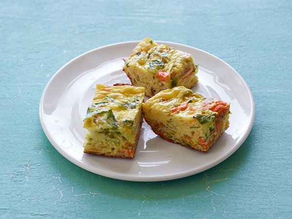 Squash blossom frittata squares