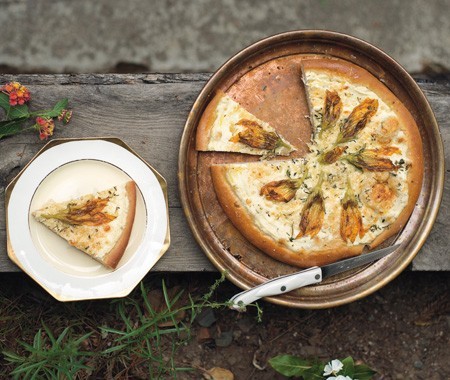 Squash blossom pizza