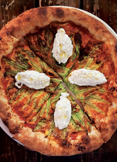 Squash blossom pizza