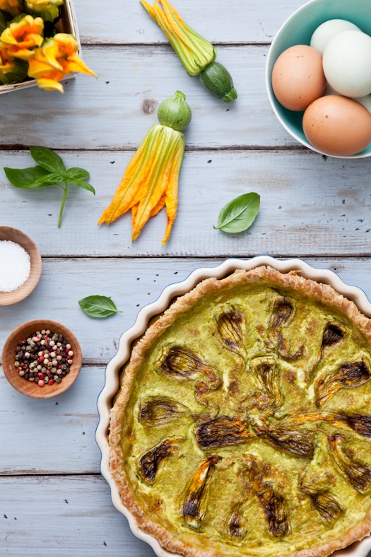 Squash blossom quiche with feta & basil
