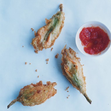Squash blossoms stuffed with ricotta