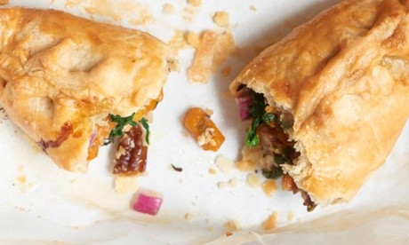 Squash, blue cheese, spinach and pecan "Cornish" pasties