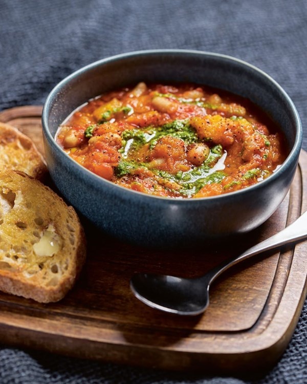 Squash, cannellini bean and pesto stew