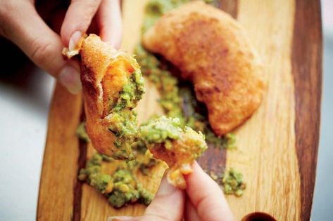 Squash empanadas with green romesco