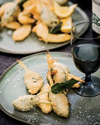Squash fritters and fried sage