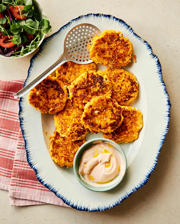 Squash fritters with rosemary and feta