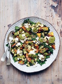 Squash, kale & cannellini bean salad