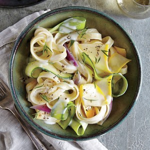 Squash ribbon pasta with herb cream sauce