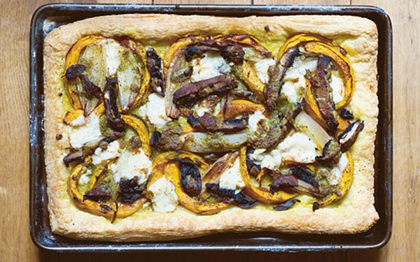 Squash, shallot & mushroom tart