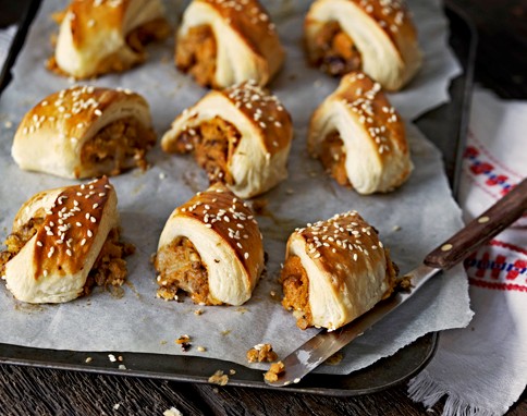 Squash, Stilton and walnut mini rolls