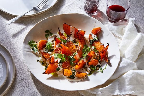 Squash with chile yogurt & cilantro sauce 
