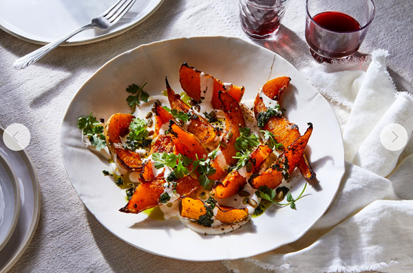 Squash with chile yogurt & cilantro sauce 