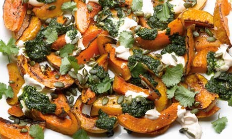 Squash with chilli yoghurt and coriander sauce