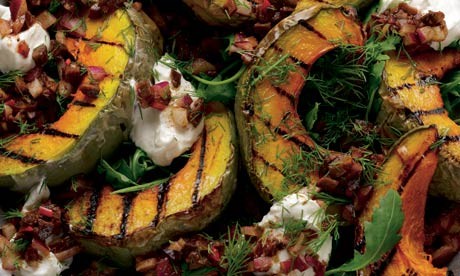 Squash with labneh and pickled walnut salsa