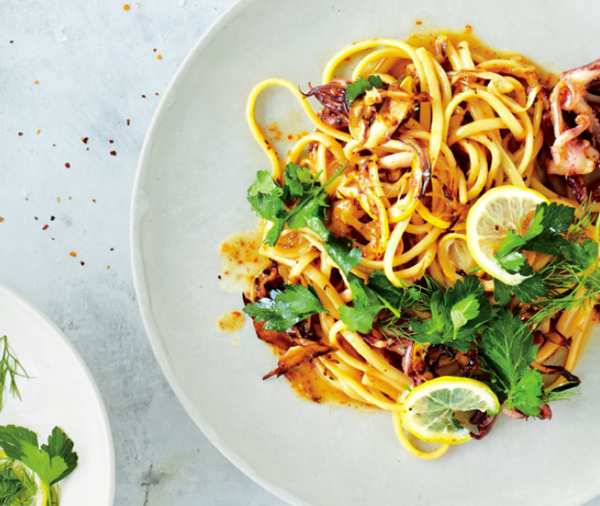 Squid and fennel pasta with lemon and herbs