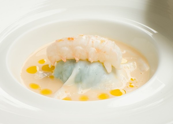 Squid and tinniruma ravioli with anchovy sauce