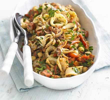 Squid, chickpea and chorizo salad