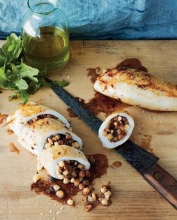Squid filled with fregola, olives and pine nuts (Calamari ripieni di fregola, olive e pinoli)