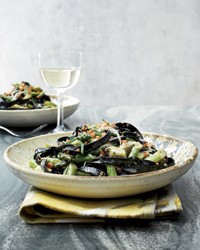 Squid ink pasta with asparagus