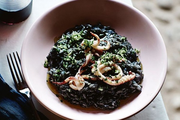 Squid ink risotto
