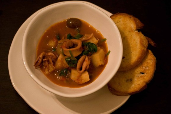 Squid, potato and olive stew