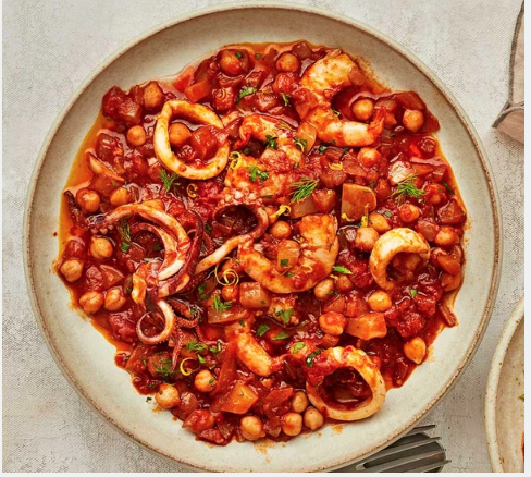 Squid, prawn & chickpea nduja stew