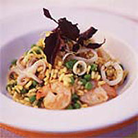 Squid, prawn and pea risotto