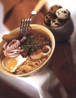 Squid, pumpkin & quail egg laksa