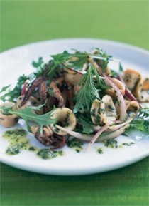 Squid salad with lime, coriander, mint and mizuna