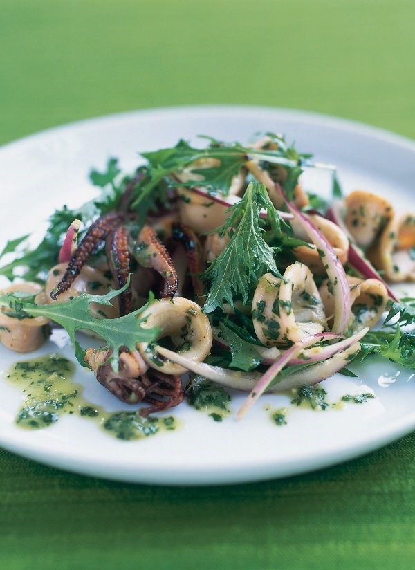 Squid salad with lime, coriander, mint and mizuna