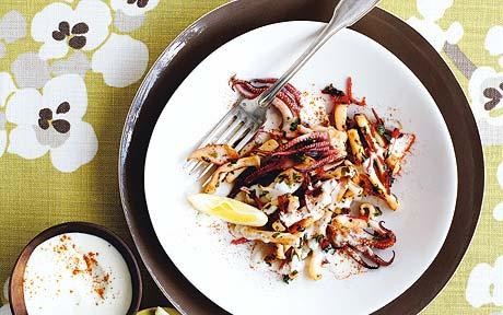 Squid with almond tarator