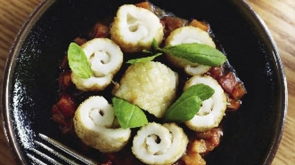 Squid with chorizo and eggplant marmalade