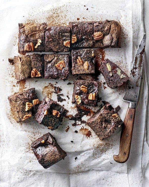 Squidgy vegan pecan and cherry brownies 