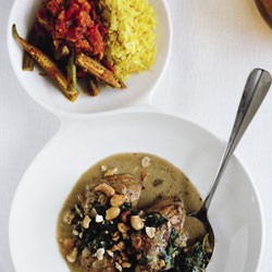 Sri Lankan chicken-piece curry with tomato okra