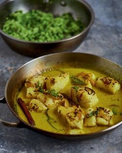 Sri Lankan mustard fish curry with broccoli pea 'rice'