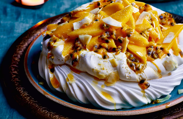 Sri Lankan Pavlova with passion fruit & mango